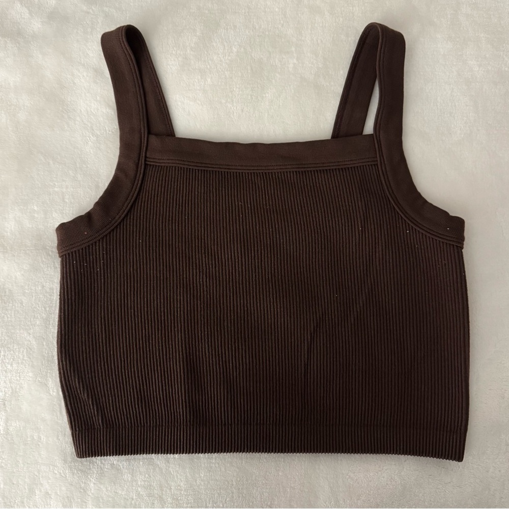 Cotton On - Brown Ribbed Cropped Tank Top